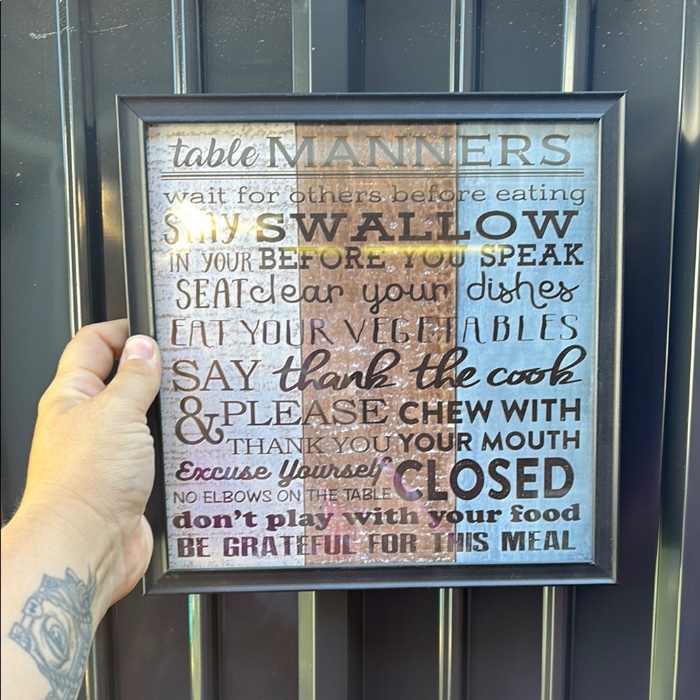 Framed Table Manners Sign